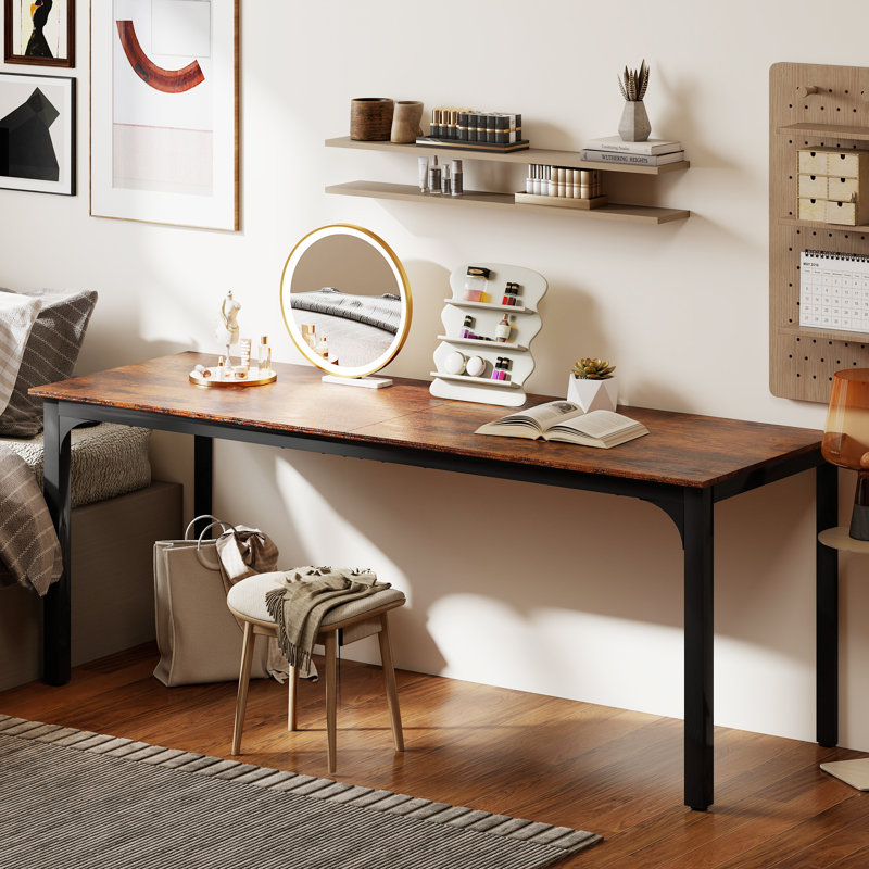 Bureau d'ordinateur 79 ", bureau d'étude avec pieds en métal, brun rustique, Brun rustique / noir
