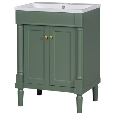 Meuble-lavabo 24 po avec lavabo supérieur 24 po Elom, armoire de rangement moderne à 2 niveaux Elom, meuble-lavabo simple Elom, grandes tablettes de rangement