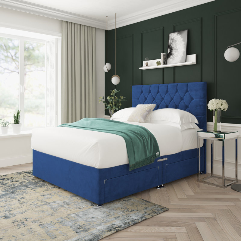Divan Bed Base, Super King (6'), Blue, 4 Drawers
