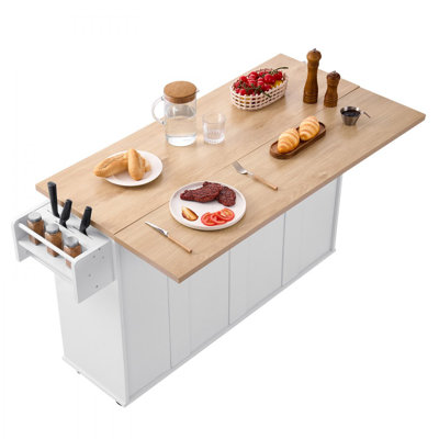 60in Kitchen Island Cart Rolling Storage Cabinet Table with Drawer Drop Leaf