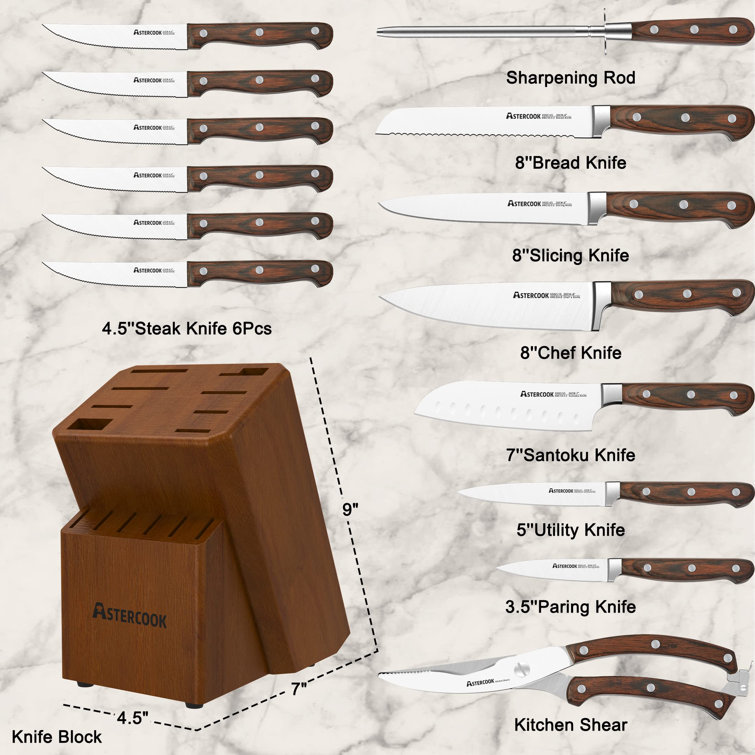 Knife Block with Kitchen Knives Set with Chopping Board 15Pcs Ultra Sharp  Stainless Steel Knife for Kitchen Home Essentials Chef Knife Set and Steak