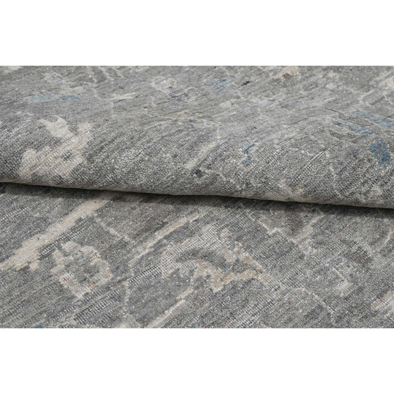 Tapis gris noué à la main de haute qualité, Rectangle 9 pi x 12 pi