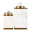 Ensemble de 2 pots décoratifs en aluminium blanc et or, bois de manguier