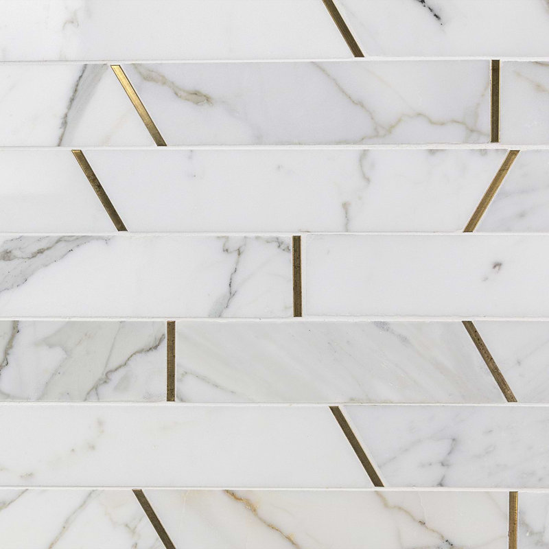 Matrix Trapezoid Marble And Brass Tile