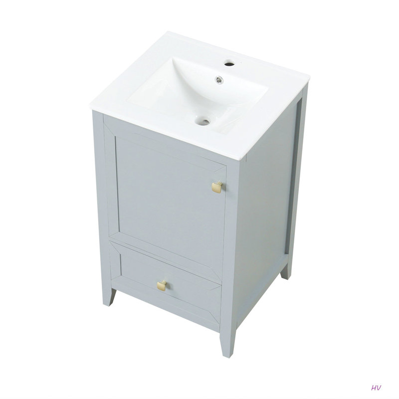 Meuble-lavabo de 20 po avec lavabo, armoire de salle de bain avec porte à fermeture douce, support de rangement et tiroir