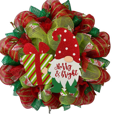 Christmas Wreath Merry and Bright Gnomes