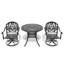 Ensemble de salle à manger 3 pièces en aluminium coulé toutes saisons comprenant 2 chaises pivotantes et une table ronde de 35,43 po avec structure noire-837570251