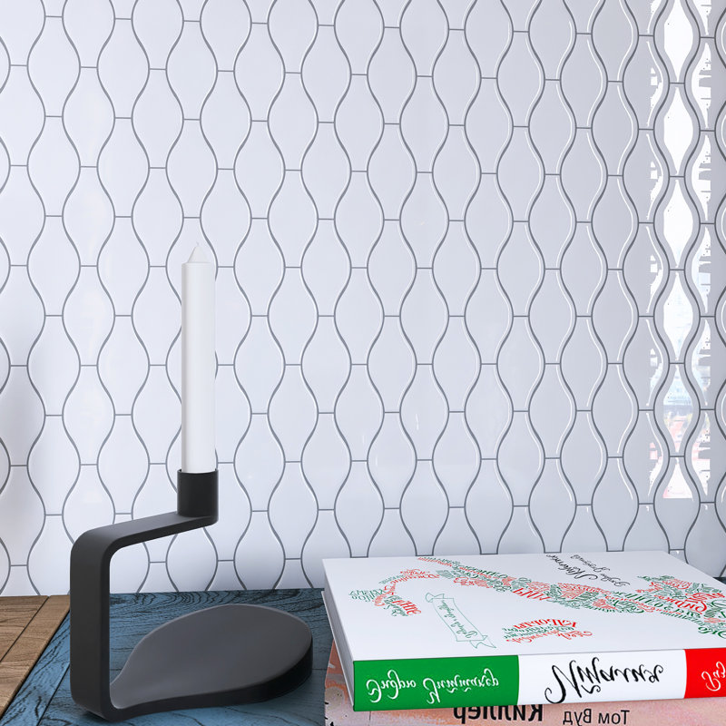 Handmade 12.01 in. x 9.65 in. Geometric Glossy Porcelain Mosaic Wall and Floor Tile, White
