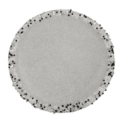 Silver And Black Mixed Beaded Round Placemat