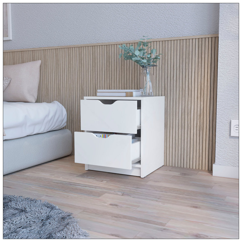 Table de chevet 2 tiroirs, table de chevet avec rangement, Blanc