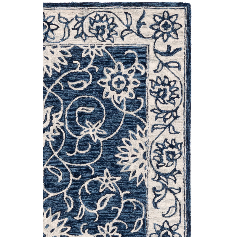 Tapis bleu marine / ivoire Jardin 601, Rectangle 8 pi x 10 pi