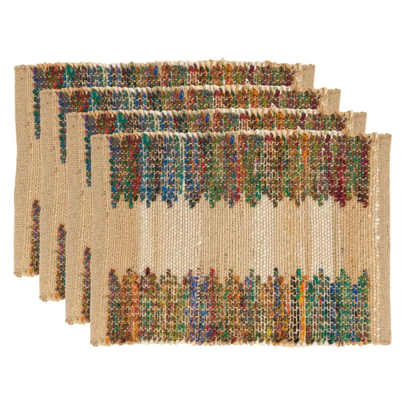 Napperon rectangulaire rayé en mélange de coton