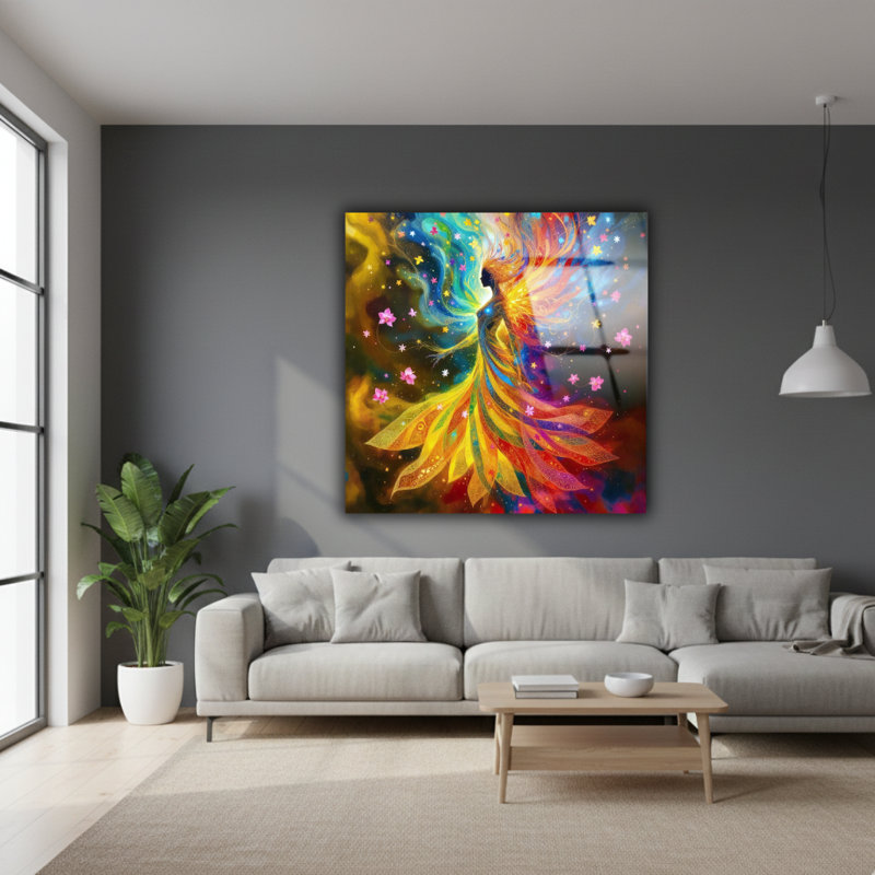 Art mural en verre trempé abstrait coloré et surréel, H 24 po x l 24 po