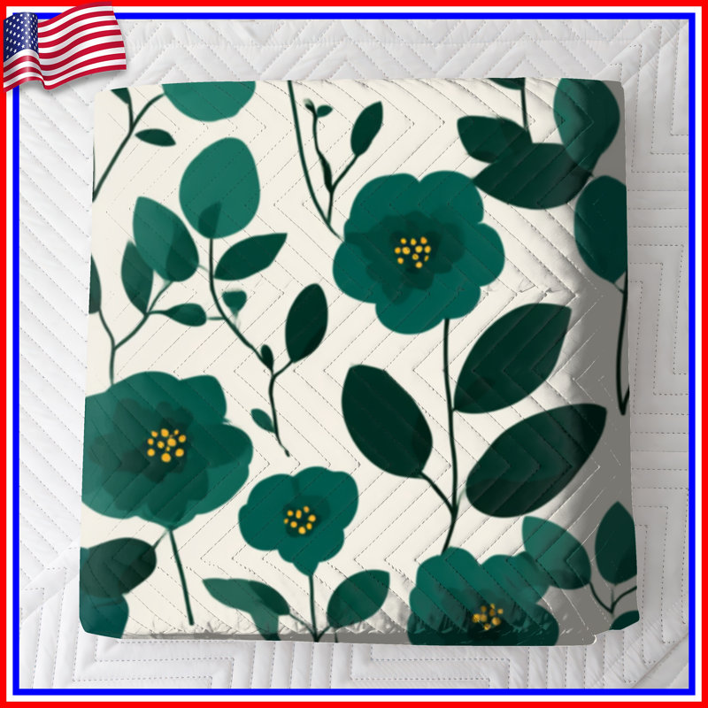 Couvre-lit matelassé à motif floral bleu sarcelle toutes tailles, Très grand lit