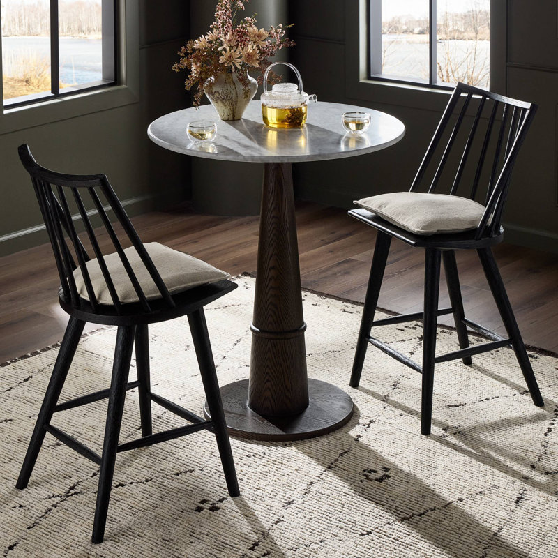 Lewis Windsor Stool With Cushion-Sandy Oak-Counter, Counter Stool (25.02” Seat Height), Black Oak