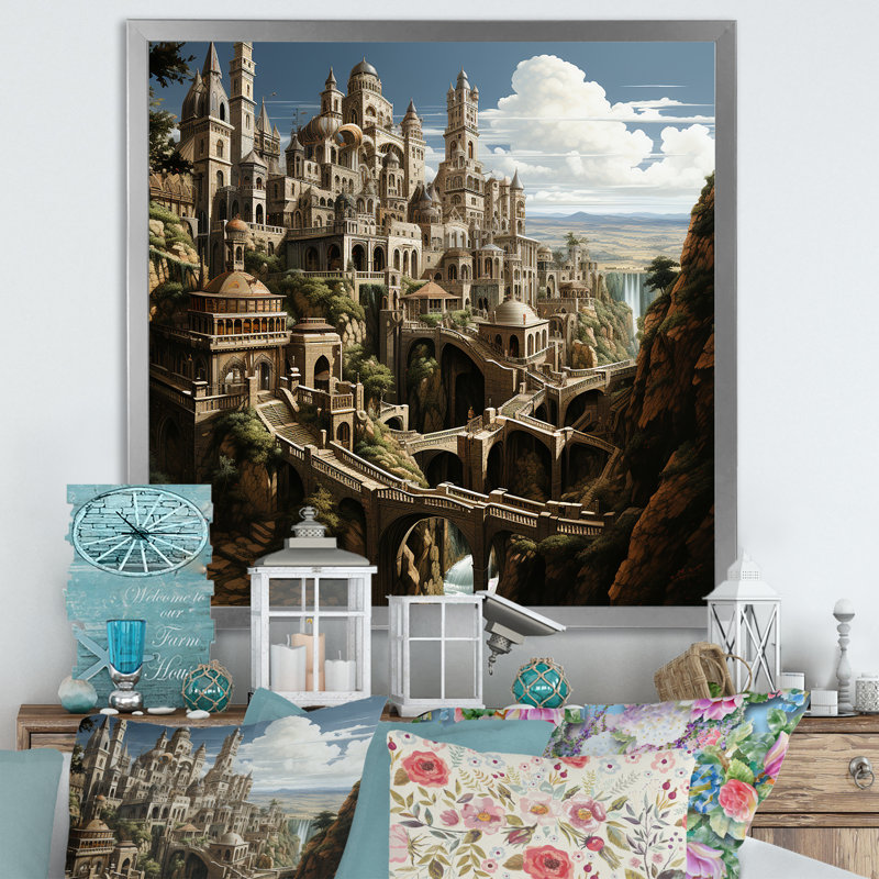 Dessin d'analyse d'une forteresse sur toile, Cadre simple argenté, H 16 po x l 16 po x P 1 po