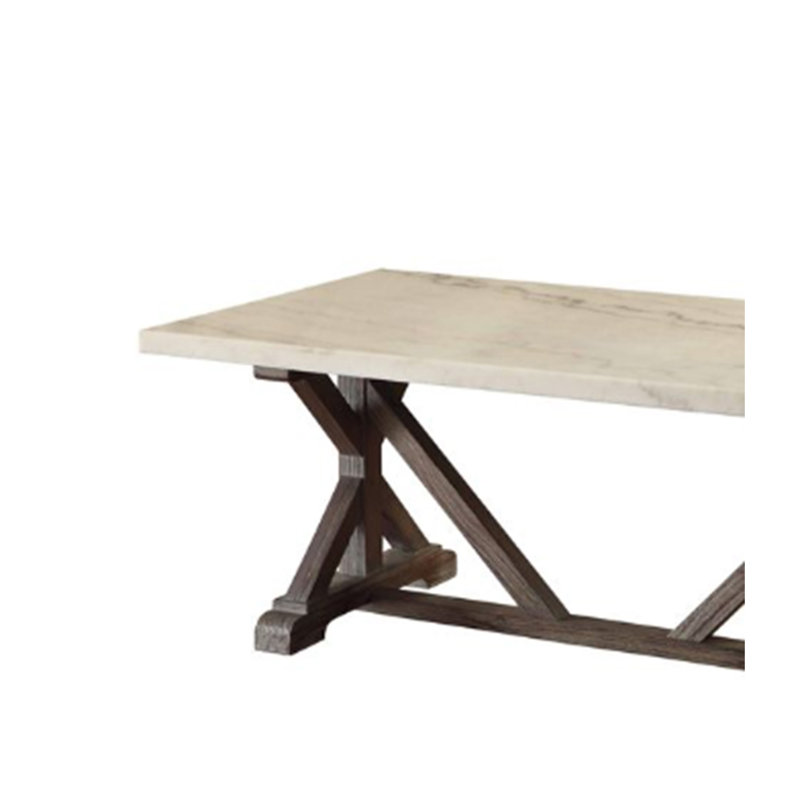 Table basse Romina avec plateau en marbre blanc et finition vieillie