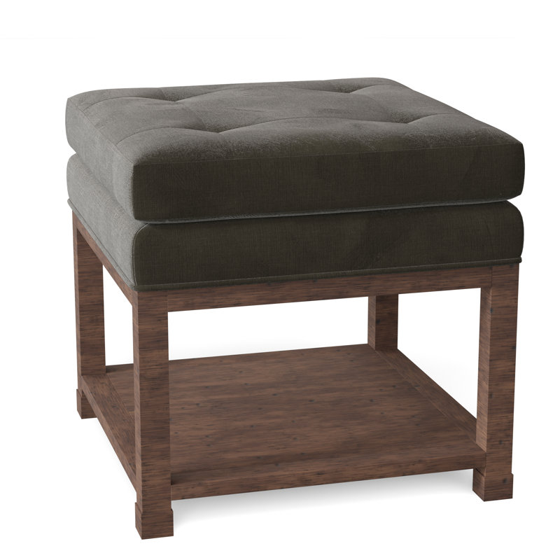 Libby Langdon 20.5" Wide Tufted Square Standard Ottoman with Storage, Almond Buff, 9953 Loden 100% Polyester
