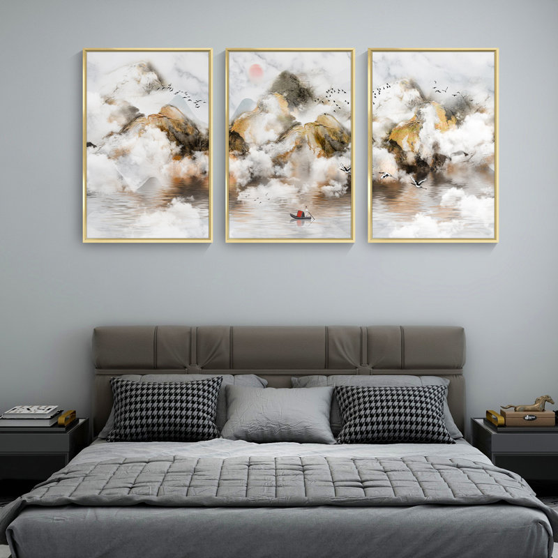 Mountain Mountain, art mural encadré en aluminium - ensemble de 3 reproductions sur toile, H 16,3 po x l 36,3 po x P 1,65 po