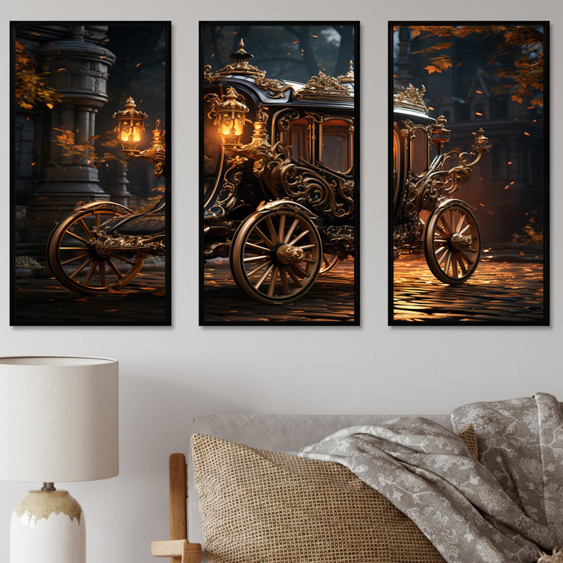 «Old American Cart II», art mural rétro, Cadre flottant noir, H 40 po x l 61 po x P 1 po