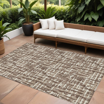 HomeRoots 10' X 14' Brown Tan And Beige Abstract Washable Indoor Outdoor Area Rug