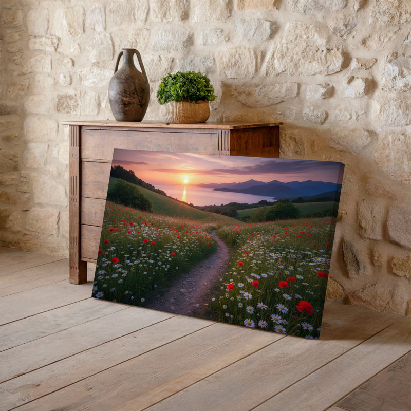 Toile, "Un paysage de printemps serein au coucher du soleil", art mural mural, H 9 po x l 12 po