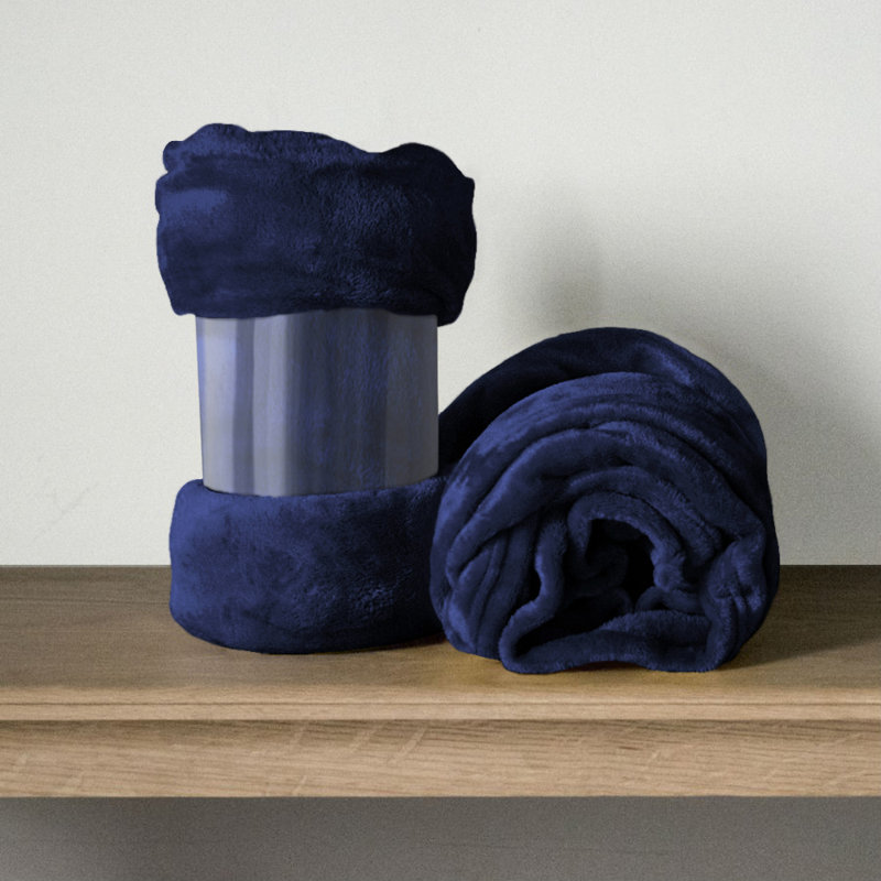 Climax Plain Weave / Muslin Heated Throw Blanket, Navy, European Double (140 x 200cm)