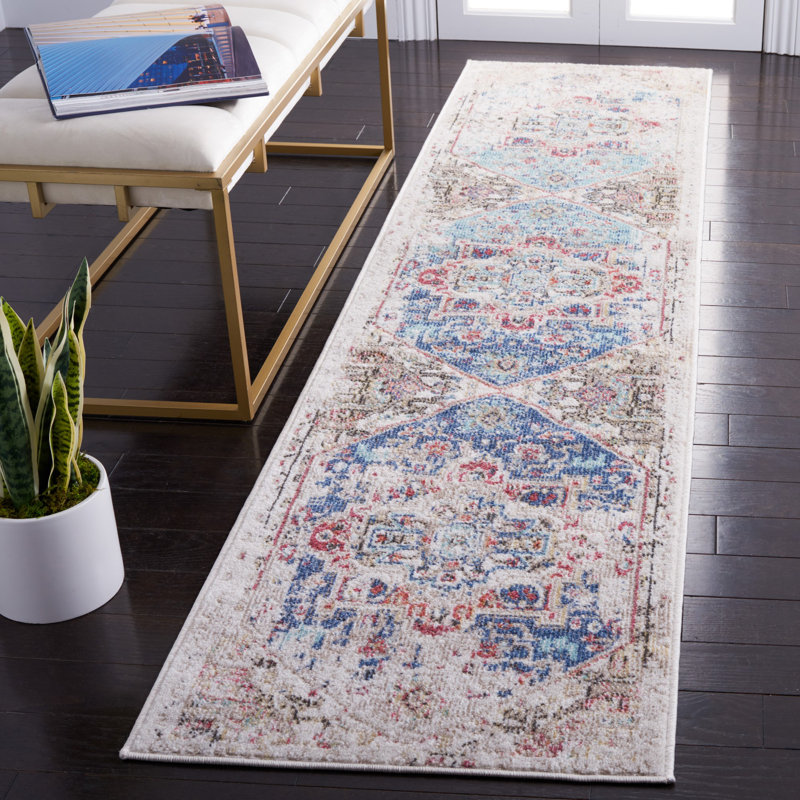 Tapis ivoire / bleu Southwestern, Tapis de couloir 2 pi 2 po x 9 pi