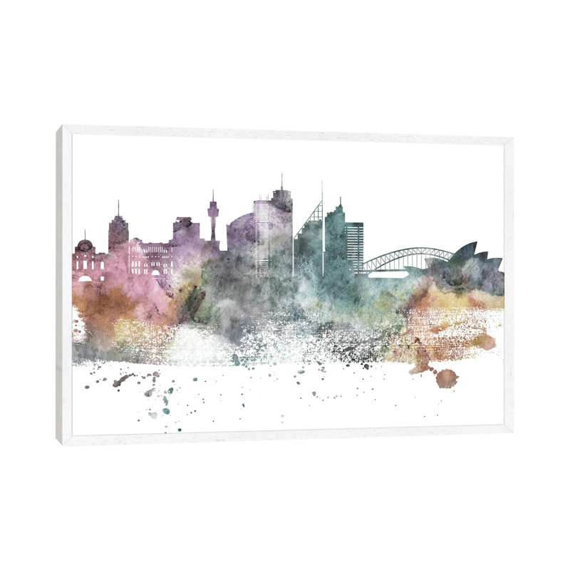 Sydney Pastel Skylines by WallDecorAddict - Floater Frame Gallery-Wrapped Canvas Giclée on Canvas, 66.04 cm H x 45.72 cm W