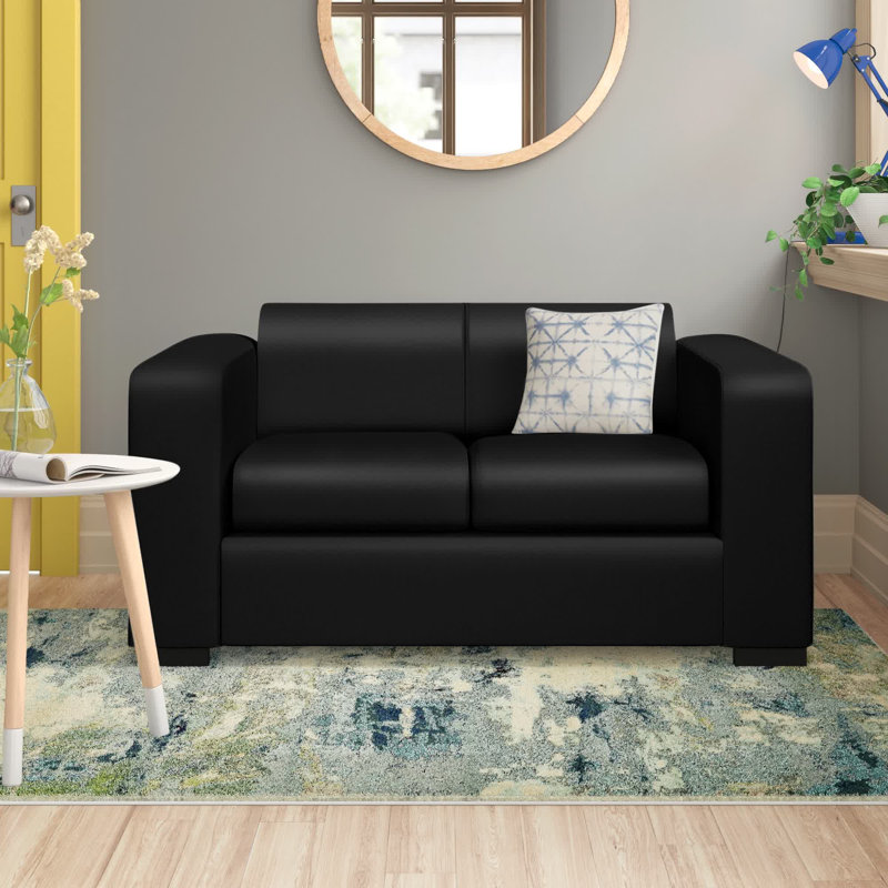 Kaylie 2 Seater Faux Leather Loveseat, Black