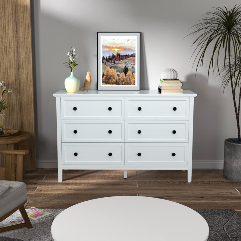 Commode 6 tiroirs Hollimon, Blanc