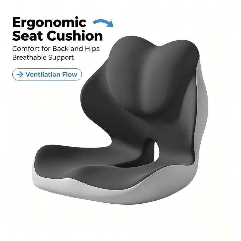 Coussin de chaise profilé haut de gamme en mousse à mémoire de forme conçu pour un confort optimal des hanches et de la colonne vertébrale au bureau, à la maison et en voiture.