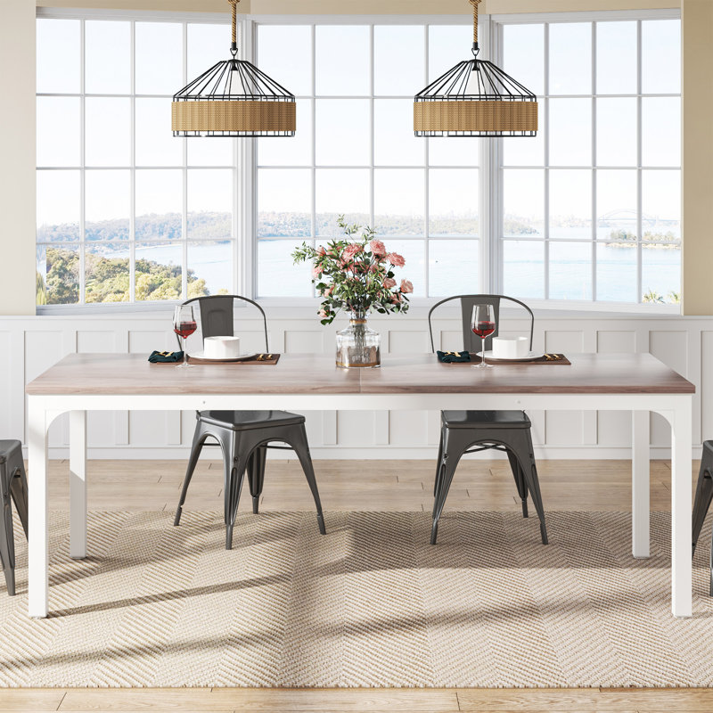 Lamekia Metal Base Dining Table, Oak, White