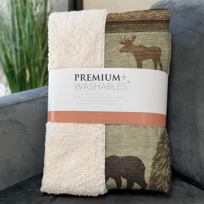 Addison Machine Washable Sherpa Bear and Moose Throw Blanket