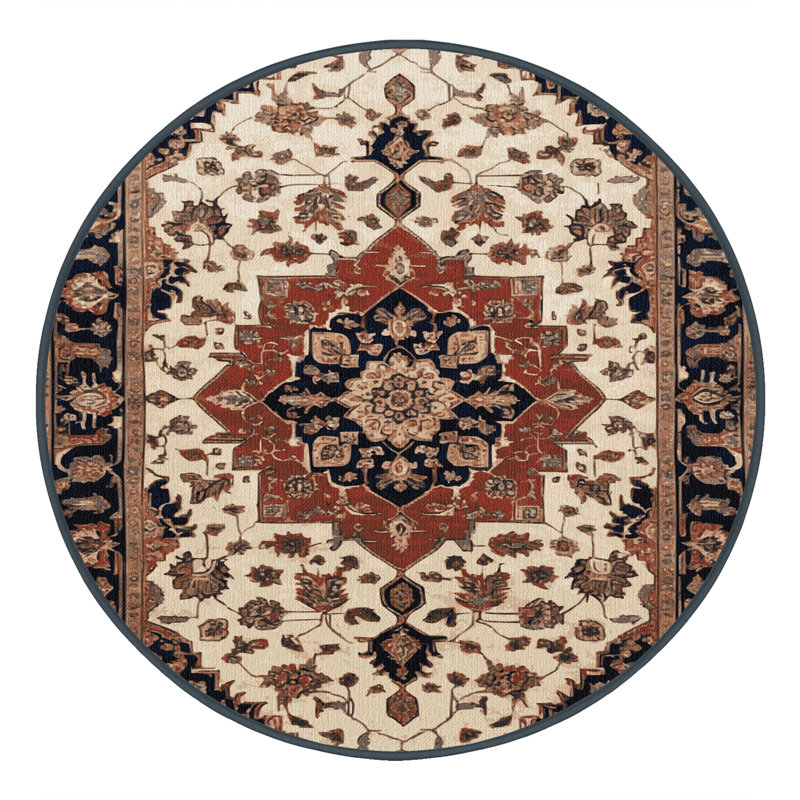 Machine Washable Persian Brown Area Rug, Round 8'