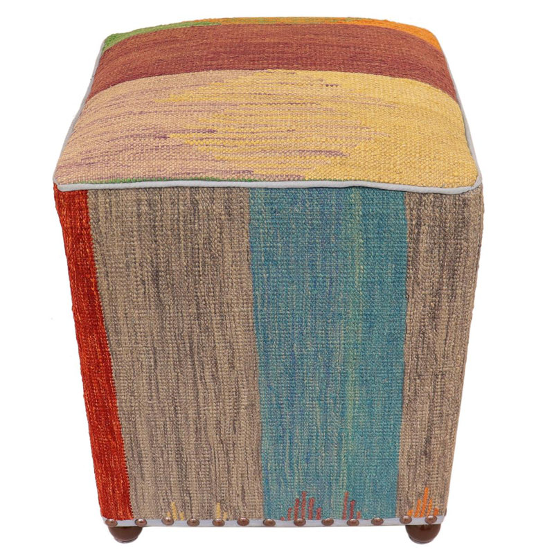 Aprea Upholstered Ottoman, Rust/Blue/Gold/Green Wool