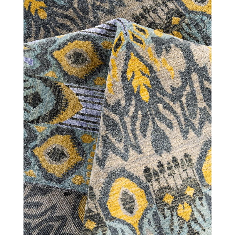 Tapis unique noué à la main beige Lynward de 9 pi 1 po x 12 pi 2 po