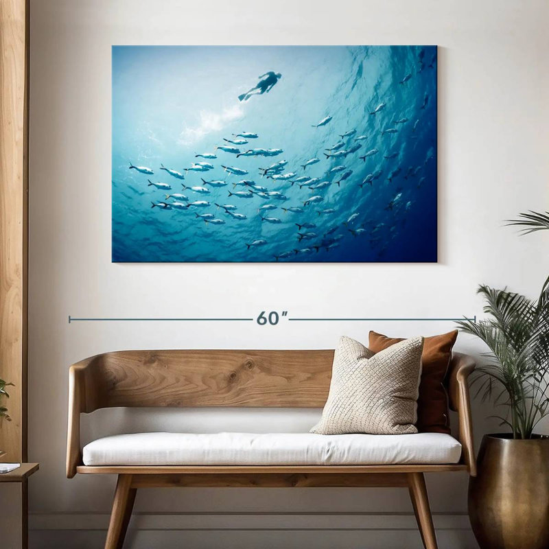 Senne sous l'eau avec les poissons, H 32 po x l 48 po