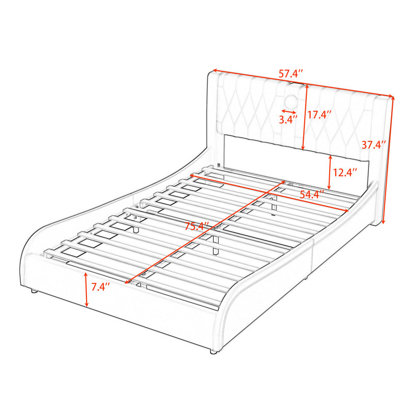 Upholstered Platform Bed with Bluetooth Speakers and LED Light, Black, Full