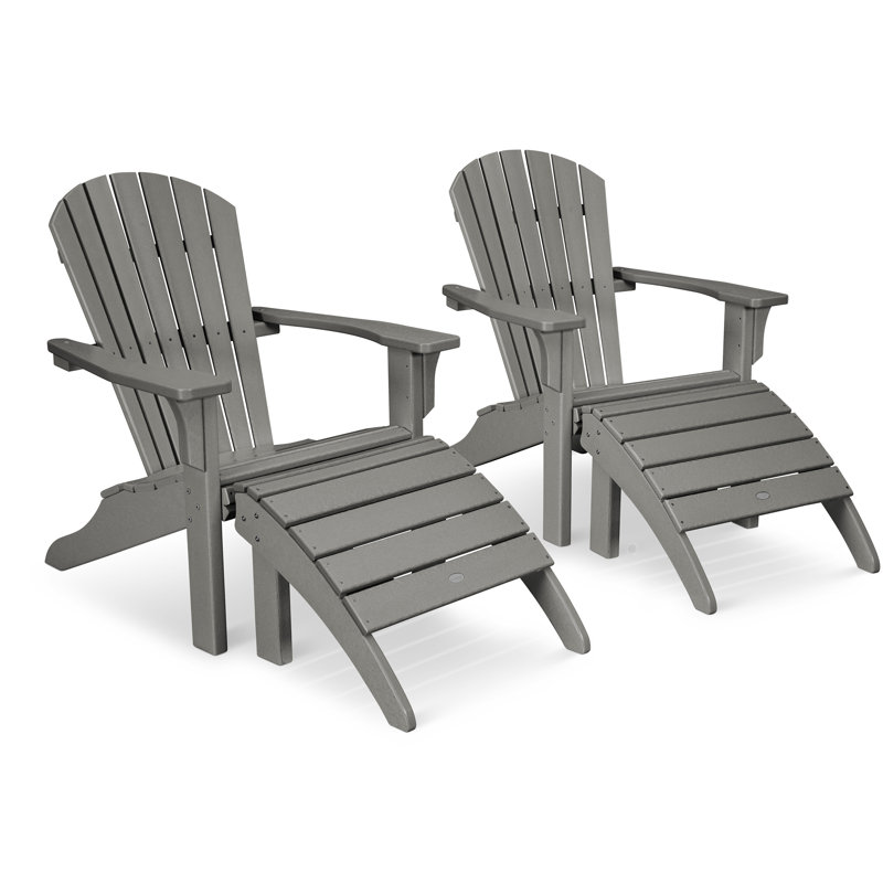 POLYWOOD Seashell Adirondack Set with Ottomans, Slate Gray