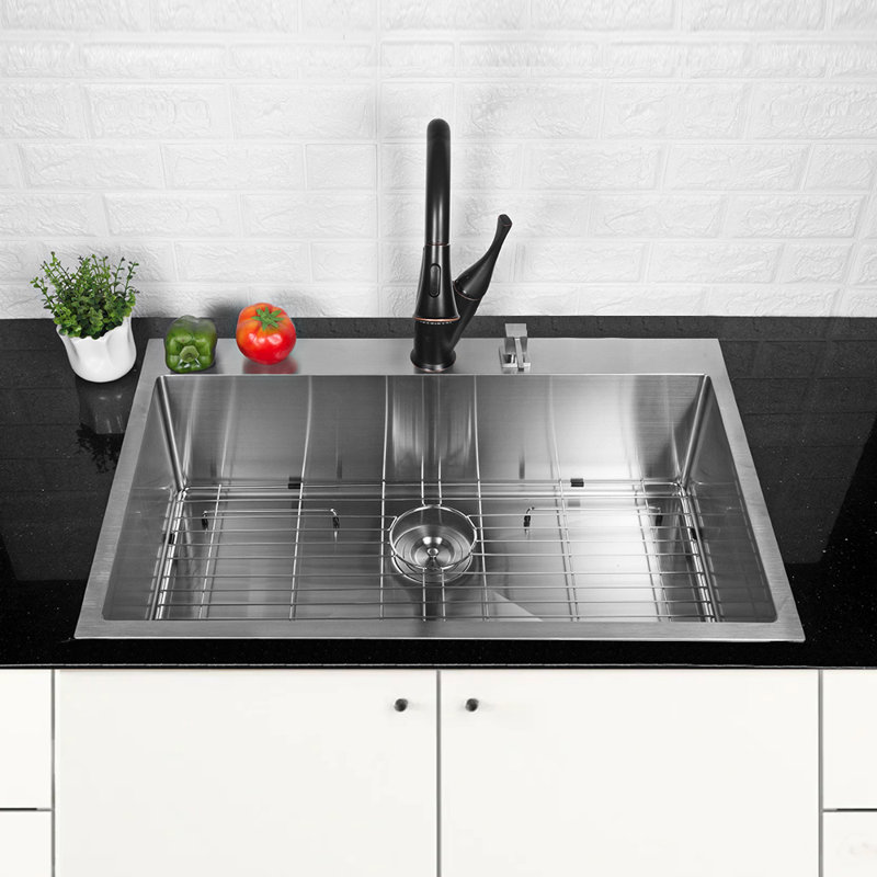 Évier de cuisine encastré à simple cuve en acier inoxydable, H 10 po x l 22 po x P 33 po