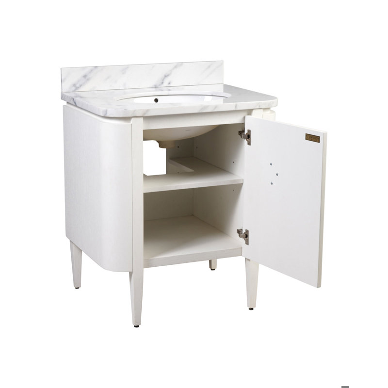 Briallen 30" Freestanding Standard Single Bathroom Vanity with Top, Cerused White, Antique Brass