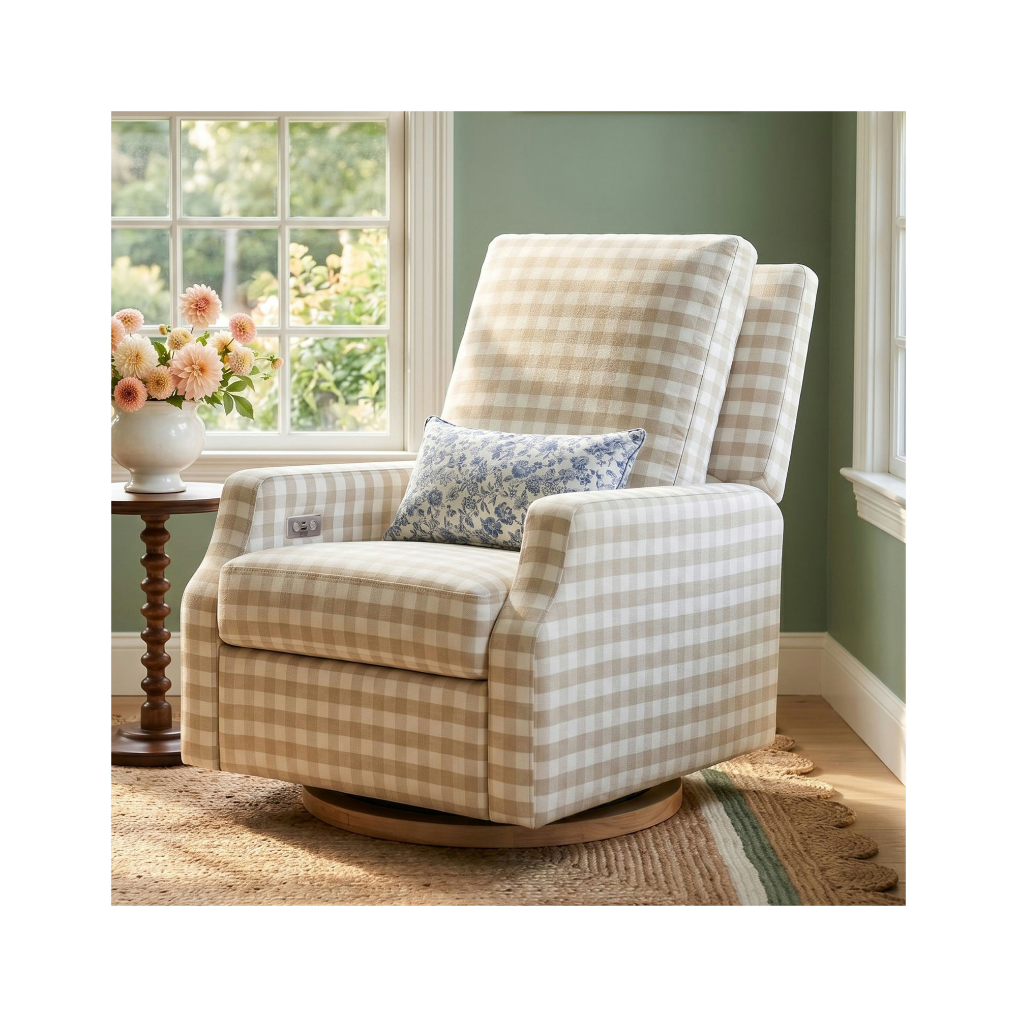Crewe Electronic Recliner and Swivel Glider in Eco-Performance Fabric, Tan/White