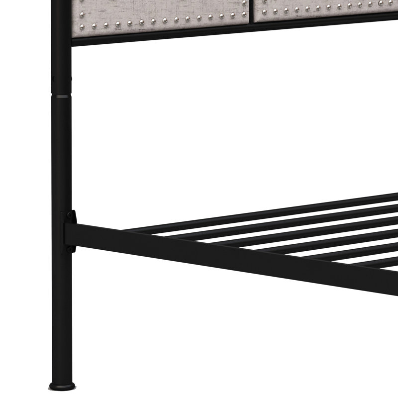 Lit simple, lit plateforme en métal, revêtement en lin, tête de lit en tissu, structure de pied, longue durée, fonctionnement silencieux, assemblage rapide sans complexité, aucun sommier tapissier requis, lit d'une capacité de 250 lb
