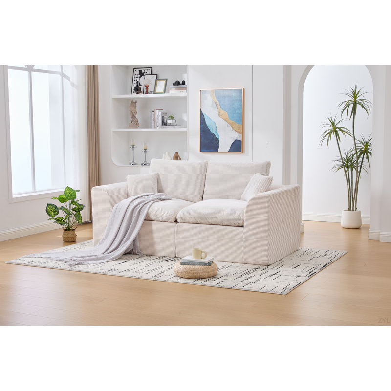 Canapé 80 po en velours côtelé moderne compressé, Beige