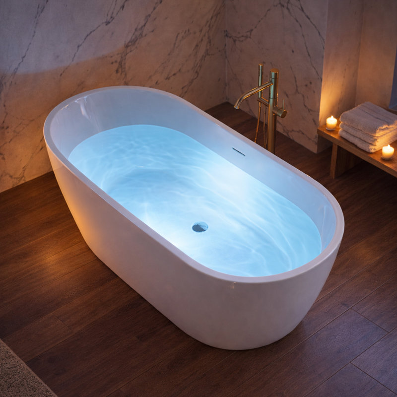 Mone 67 po Baignoire à fond plat en acrylique brillant blanc