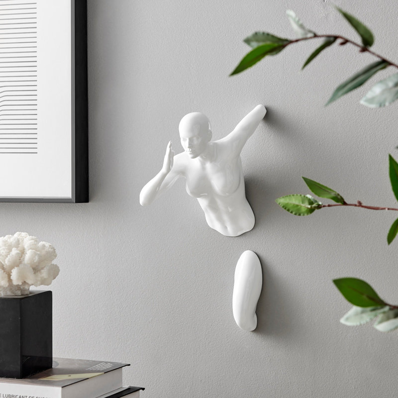 Glossy White Resin Wall Runner Sculpture, 13" Woman