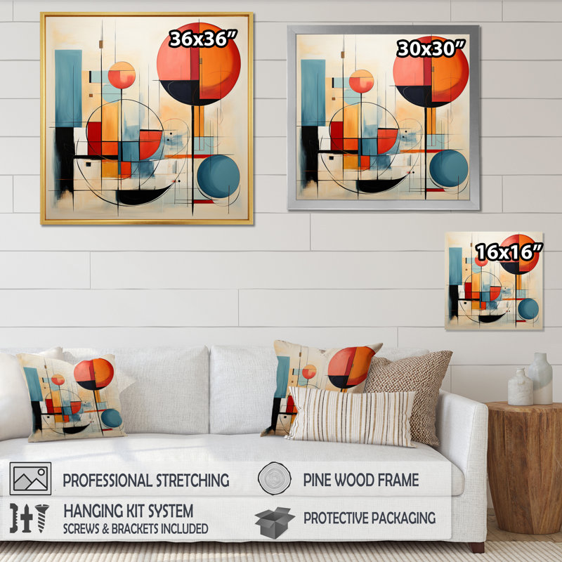Coloré Mid Century Dynamic Duality II - impression, H 36 po x l 36 po x P 1,5 po, Encadrement doré