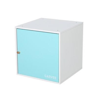 15.7in Triple Grid Modular Shelving Unit, Steel Stack Frame, Thick FSC Wood Boards, Hollow Back, Single Stack Limit-Blue