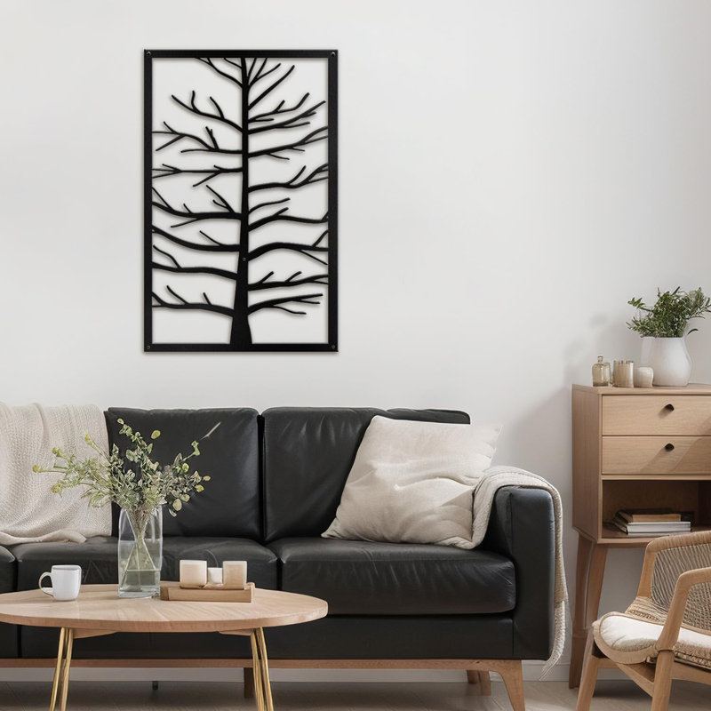 Décoration murale moderne en métal arbre moderne abstrait abstrait, H 18 po x l 12,24 po x P 0,05 po, Noir